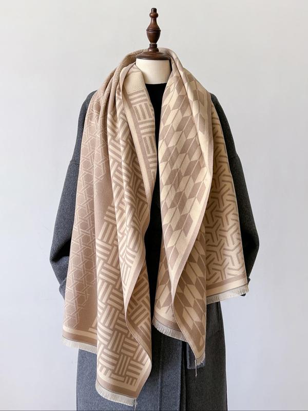 Geometric Pattern Double Sided Cashmere-like Scarf, Elegant Colorblock Shawl for Women, Fashion Accessories for Daily Wear