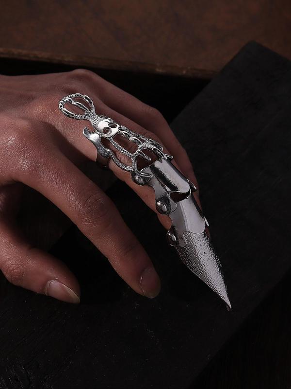 Exaggerated Hip Hop Punk Style Hollow out Ghost Hand Pattern Joint Curved Long Pointed Spike Ring, Y2k Punk Style Armor Decoration for Women & Men, Streetwear Goth Accessory for Musical Festival, Cosplay