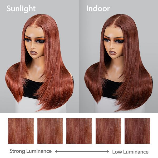 Wavymy Chestnut Brown Trendy Layered Cut Pre-plucked Wear Go 6x4 Glueless Pre-cut Lace Wigs Reddish Brown 180% Density Straight Wigs 100% Human Hair