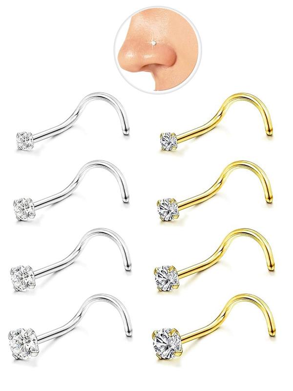 Rhinestone Decor Nose Studs, Stainless Steel Nose Studs, Body Jewelry for Women & Men, Trendy All-match & Exquisite Jewelry for Birthday Gift