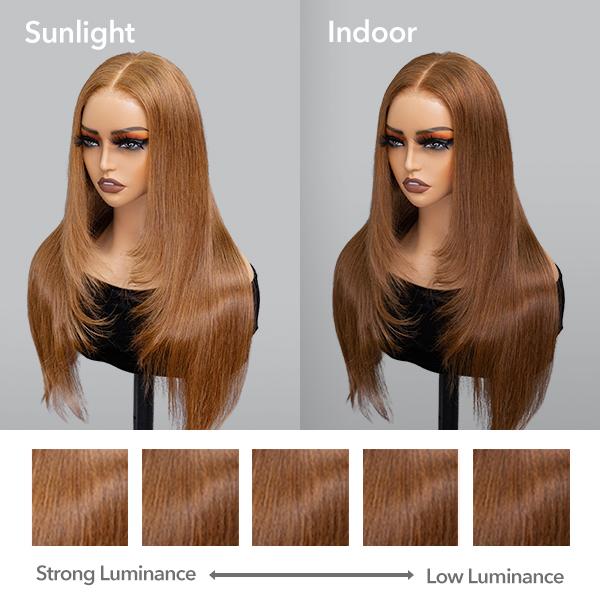 Wavymy Chestnut Brown Trendy Layered Cut Pre-plucked Wear Go 6x4 Glueless Pre-cut Lace Wigs Reddish Brown 180% Density Straight Wigs 100% Human Hair