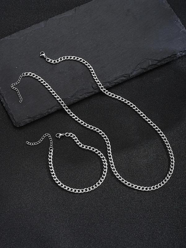 Men's Simple Style Plain Color Cuban Link Chain Bracelet & Necklace, Fashion Jewelry for Party & Daily Clothing Decor, Trendy All-match & Exquisite Jewelry for Birthday Gift