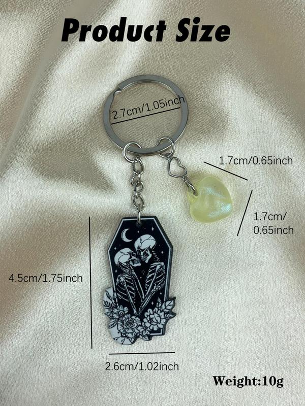 Luminous Heart Decor Skull Pattern Keychain, Creative Keychain for Car Keys, Bag Charm, Fashion Goth Accessories for Men & Women