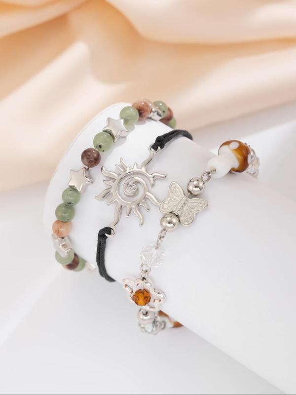 Women's Elegant Butterfly & Mushroom Design Beaded Bracelets, Fashion Colorful Beaded Bracelets, Trendy All-match & Exquisite Jewelry for Birthday Gift