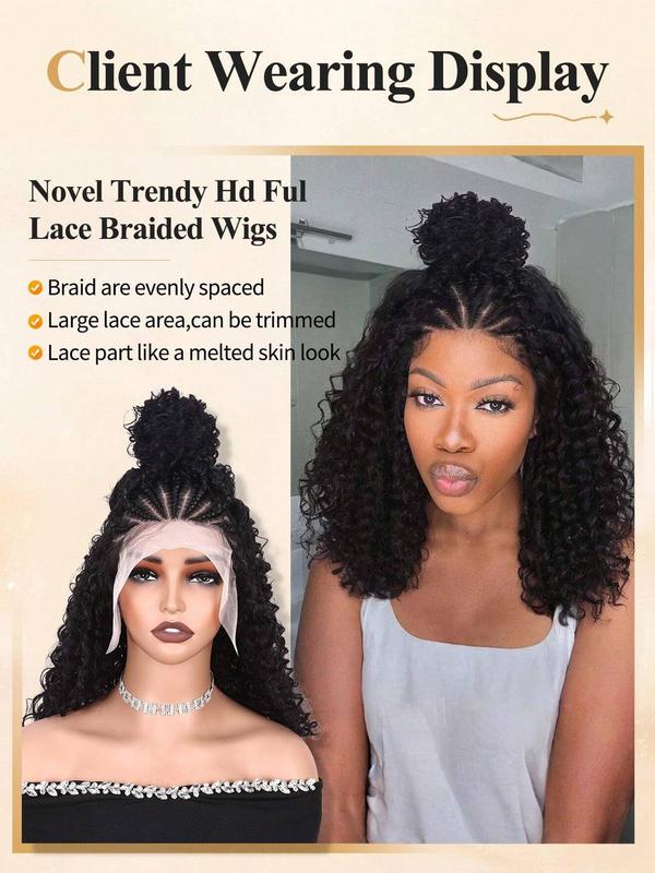 20 Inch Black Long Curly Wigs for Women, Gorgeous Fluffy Wigs without Bangs, Synthetic Braided Lace Wigs for Party, Daily Use