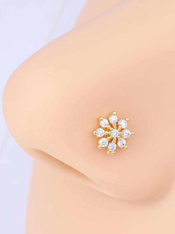 Rhinestone Flower Decor Nose Ring, Elegant Flower Shaped Nose Ring for Women & Girls, Fashion Women Accessories for Party, Daily Clothing Decor