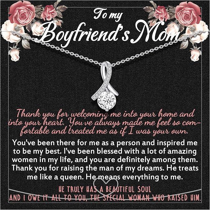 To My Boyfriend's Mom Necklace, Christmas Gifts For Boyfriends Mom, To My Boyfriends Mom Necklace With Message Card And Box, Necklace Message Card Set Gift Give Necklace + Gift Box + Card Set