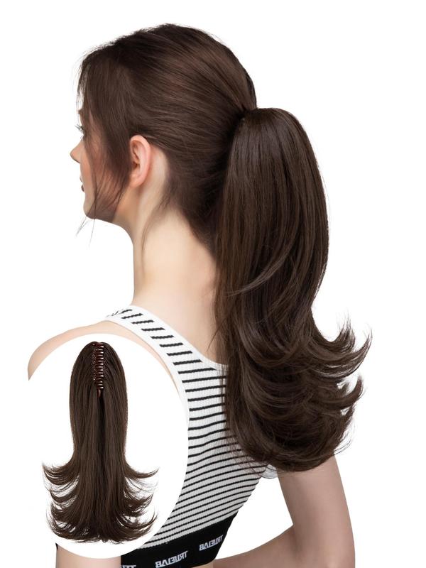 14 Inch Long Straight Ponytail Extension, Fluffy Claw Clip in Ponytail Hair Extension, Synthetic Heat Resistant Fiber Hairpiece for Women & Girls