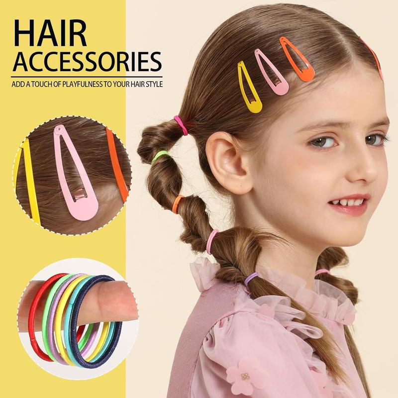 Hair Accessories Set: Colorful Rubber Bands, Cotton Hair Ties, Ponytail Holders, Hair Clips with Organizer Box for Girls,