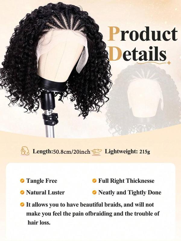 20 Inch Black Long Curly Wigs for Women, Gorgeous Fluffy Wigs without Bangs, Synthetic Braided Lace Wigs for Party, Daily Use