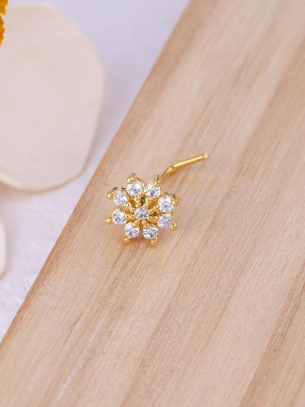 Rhinestone Flower Decor Nose Ring, Elegant Flower Shaped Nose Ring for Women & Girls, Fashion Women Accessories for Party, Daily Clothing Decor