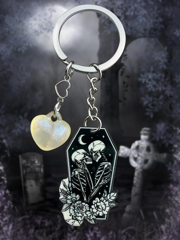 Luminous Heart Decor Skull Pattern Keychain, Creative Keychain for Car Keys, Bag Charm, Fashion Goth Accessories for Men & Women