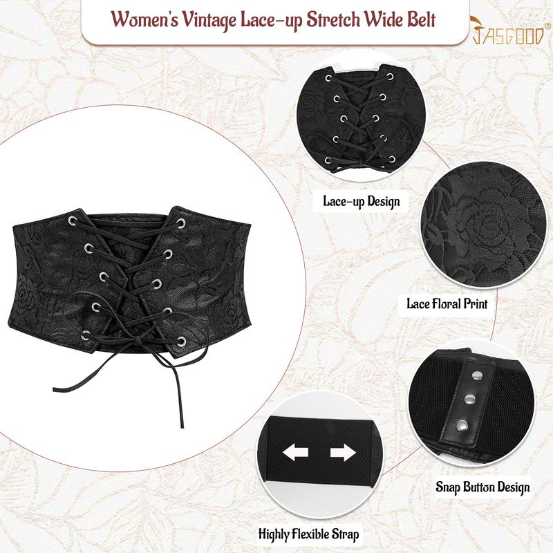 JASGOOD Women Elastic Lace-up Tied Waspie Corset Belt Costume Wide Waist Belt for Dress Wide Elastic