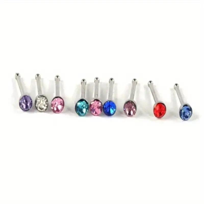 Rhinestone Decor Nose Studs, 60 Counts, Piercing Jewelry, Stainless Steel & Synthetic Zirconia Nose Ring, Unisex Nose Studs, Nose Piercing Jewelry for Men & Women, Piercing Jewelry for Party, Daily, Back to School, for Fall 2024, Nose Ring for Women