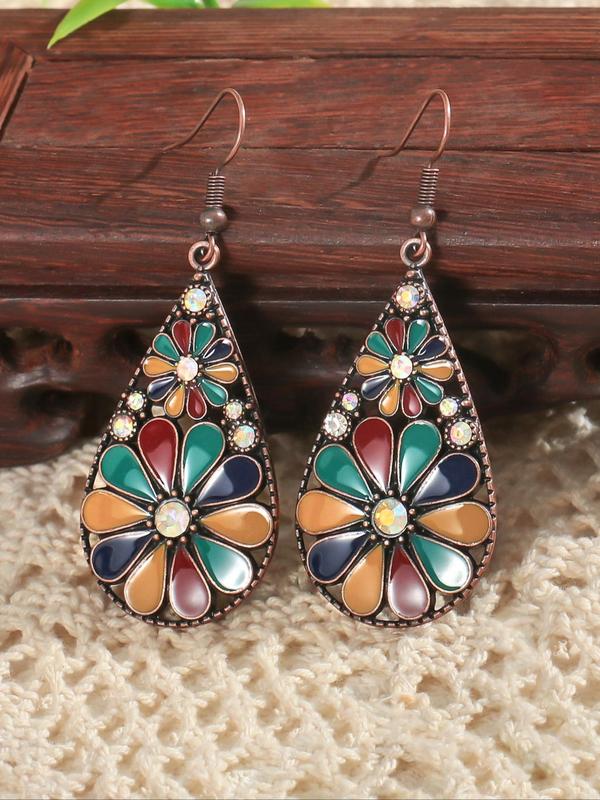 Boho Style Flower Design Dangle Earrings, Vintage Ethnic Style Drop Dangle Earrings, Fashionable Jewelry for Women & Girls