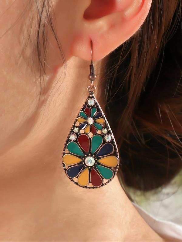 Boho Style Flower Design Dangle Earrings, Vintage Ethnic Style Drop Dangle Earrings, Fashionable Jewelry for Women & Girls