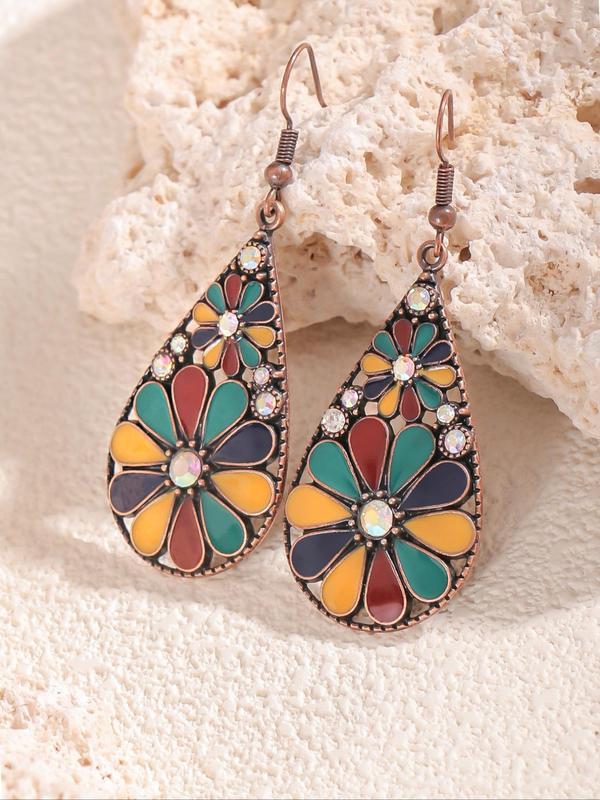 Boho Style Flower Design Dangle Earrings, Vintage Ethnic Style Drop Dangle Earrings, Fashionable Jewelry for Women & Girls