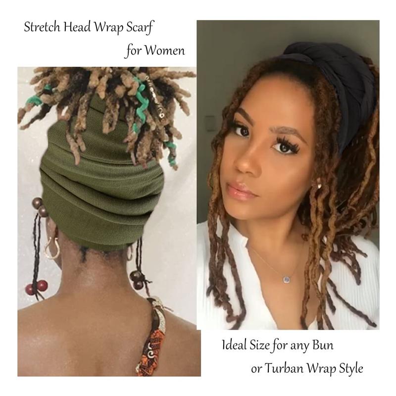 4 Pieces Solid Color Stretch Knit Head Wrap Extra Long African Head Scarf Breathable Turbans for Black Women