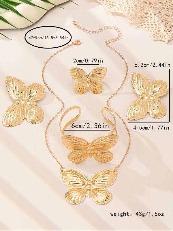 Butterfly Design Jewelry Set, Fashion Necklace Bracelet Ring Earrings for Party, Daily Clothing Decor, Trendy All-match Jewelry for Birthday Gift