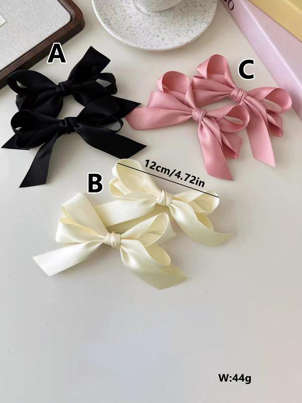 Solid Color Bow Decor Hair Clips, Elegant Fashion Hair Accessories for Women & Girls, Minimalist Headwear Suitable for Thick Hair