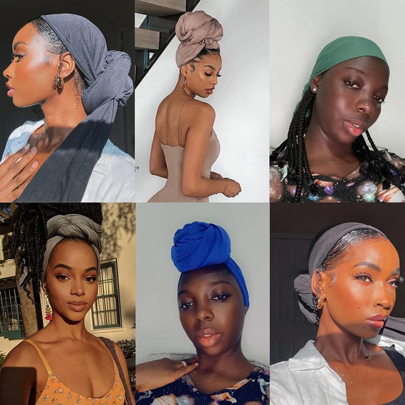 4 Pieces Solid Color Stretch Knit Head Wrap Extra Long African Head Scarf Breathable Turbans for Black Women