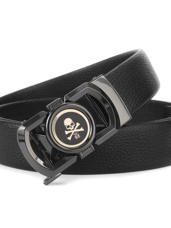 Men's Street Trend Skull Design Automatic Buckle Belt, Fashionable Synthetic Leather Belt for Daily Decor, Trendy All-match & Exquisite Belt for Birthday Gift