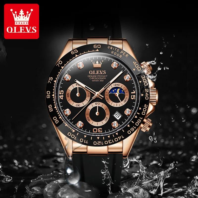 OLEVS New Luxury Men's Watches Quartz Watch Silicone Sport Date Chronograph Waterproof Luminous Multifunction Men's Quartz Watch