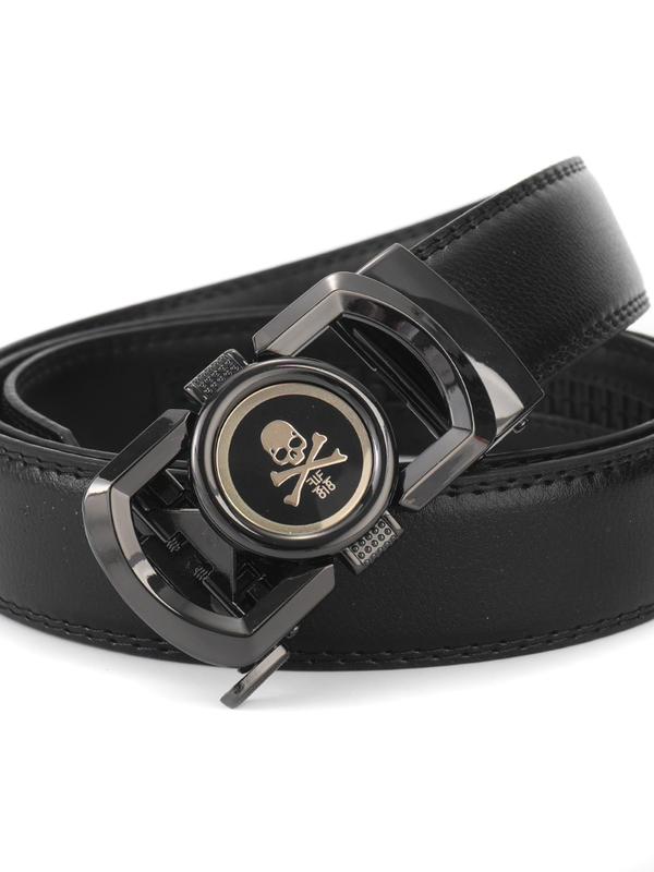 Men's Street Trend Skull Design Automatic Buckle Belt, Fashionable Synthetic Leather Belt for Daily Decor, Trendy All-match & Exquisite Belt for Birthday Gift