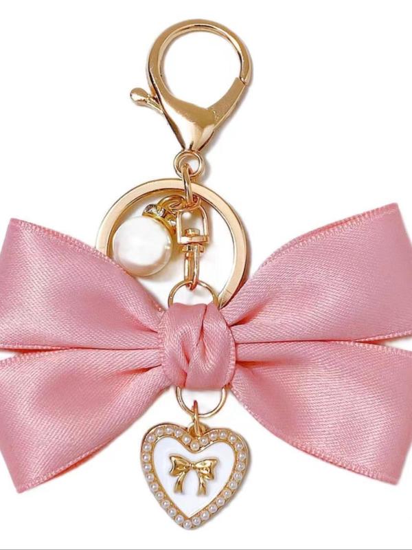 Women's Elegant Bowknot Design Keychain, Cute Trendy Heart Pendant Keychain, Fashionable Accessories for Women & Girls for Daily Life