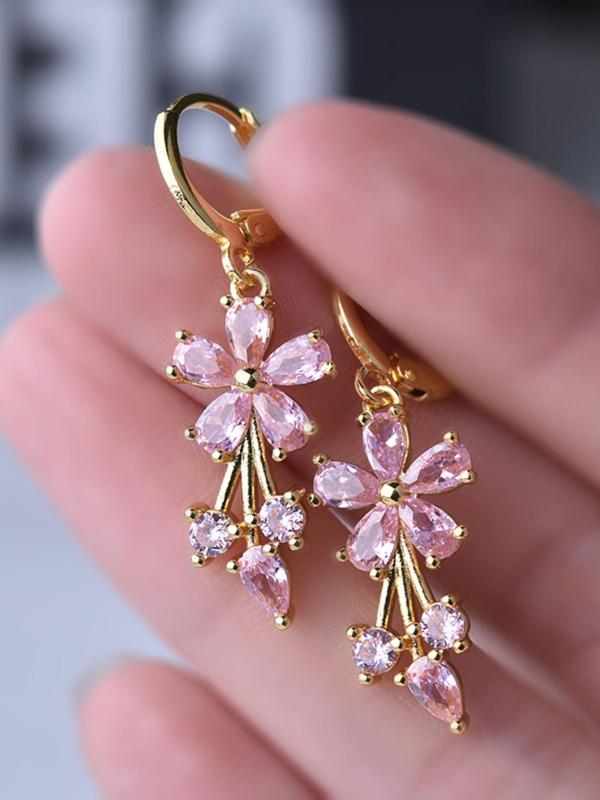 Women's Elegant Rhinestone Decor Dangle Earrings, 1 Pair Trendy Flower Design Dangle Earrings, Glittering Luxury Jewelry As Gift for Girlfriend