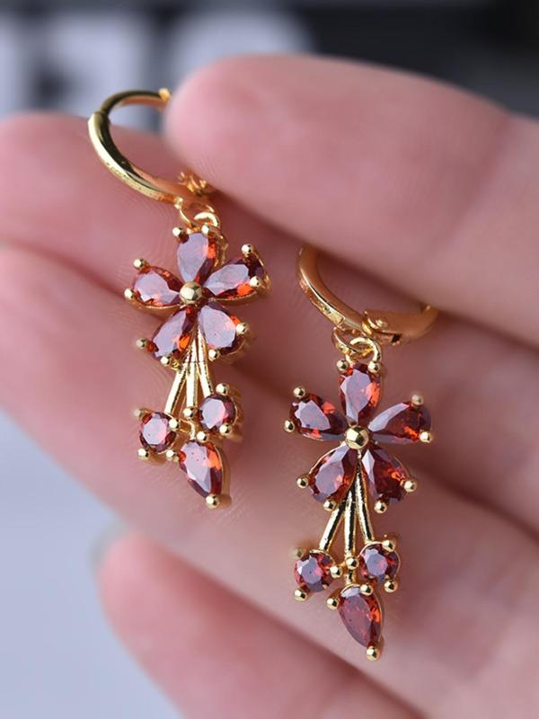 Women's Elegant Rhinestone Decor Dangle Earrings, 1 Pair Trendy Flower Design Dangle Earrings, Glittering Luxury Jewelry As Gift for Girlfriend