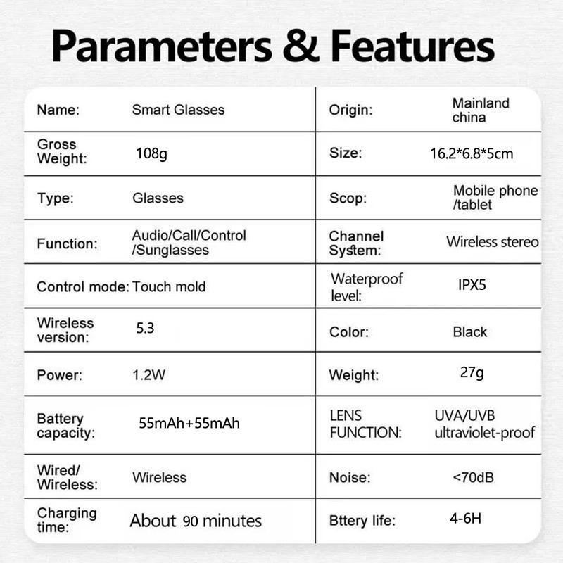 New GS-03 New Smart Glasses, Dual Motherboard Dual Magnetic Charging Classic Transparent TR90 Glasses Frame with Gradient Color Polarized Lenses, Highlighting High Grade Quality Sunglasses for Boys & Girls