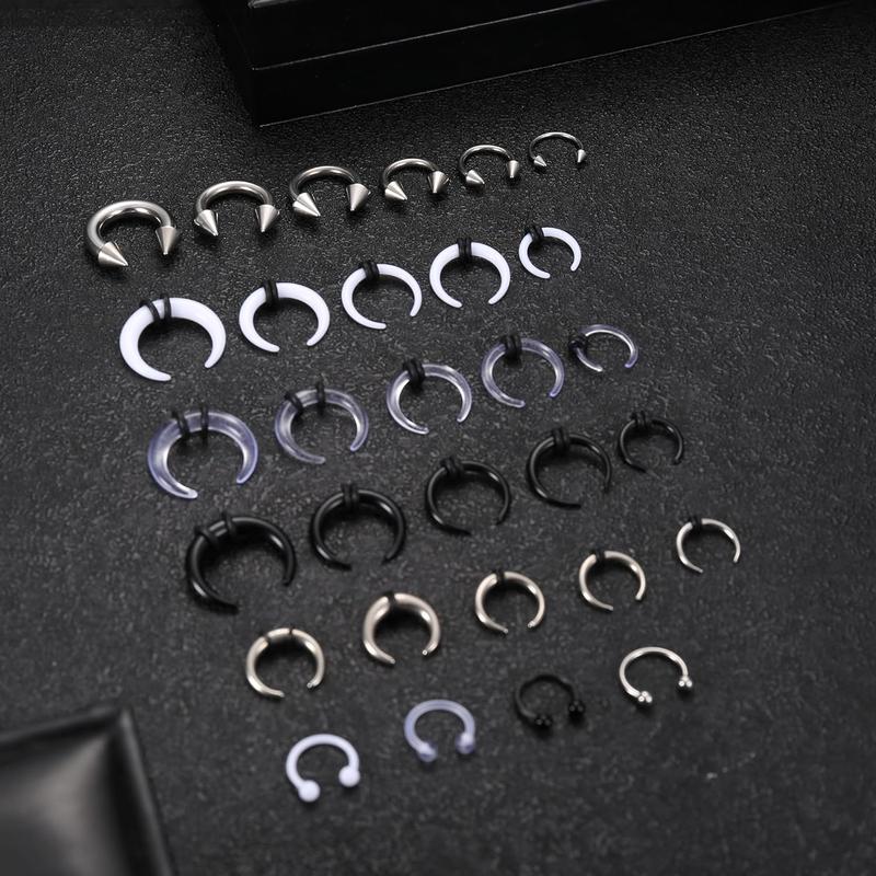 FLORIDECO 30Pcs Septum Pincher Tapers 16G 14G 12G 10G 8G 6G Horseshoe Septum Rings Stainless Steel C Shape Septum Piercing Jewelry Nose Ear Cartilage Septum Stretching Kit for Women Men Daily