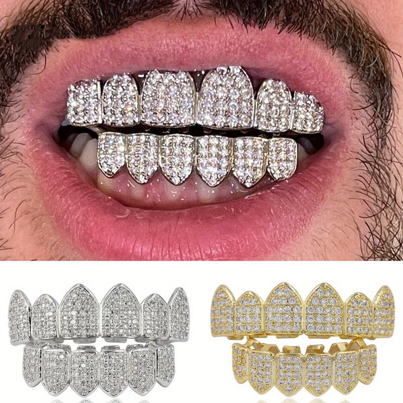 Hip Hop Cubic Zirconia Teeth Grills for Rappers and Cosplayers - Punk Style Accessory Set