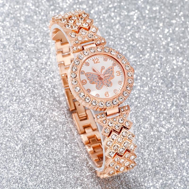 Luxury 2-Piece Set: Elegant Butterfly Crystal Stone Quartz Watch & Shining Bracelet-Perfect Gift for Birthday, Christmas, Valentine's Day