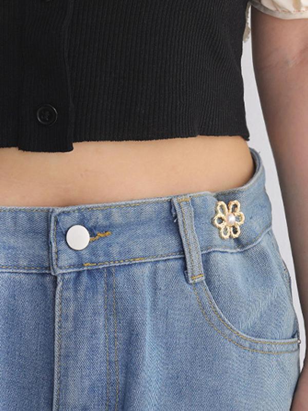 Elegant Flower Design Hollow out Waist Buckle, Fashion Faux Pearls Decorated Waistband for Jeans & Short Skirt, Elegant All-match Fashion Accessories for Daily & Party Decoration