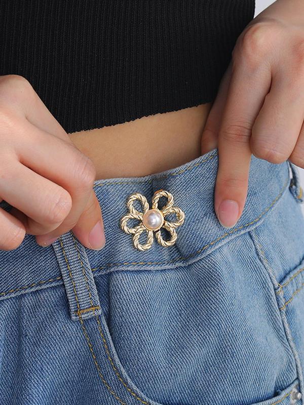 Elegant Flower Design Hollow out Waist Buckle, Fashion Faux Pearls Decorated Waistband for Jeans & Short Skirt, Elegant All-match Fashion Accessories for Daily & Party Decoration