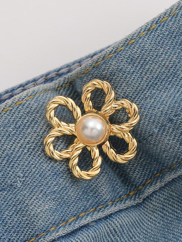 Elegant Flower Design Hollow out Waist Buckle, Fashion Faux Pearls Decorated Waistband for Jeans & Short Skirt, Elegant All-match Fashion Accessories for Daily & Party Decoration