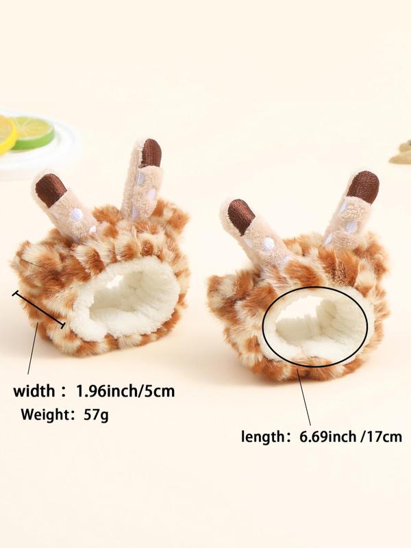 Cartoon Plush Giraffe Print Hair Band & Wristband Set for Galentine's Party Style, 3pcs set Funny Cute Spa Headband Set for Makeup, Wash Face, Winter Bath Hair Band & Wrist Band Kit for Women