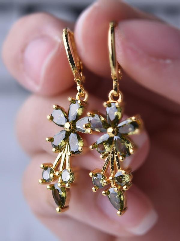 Women's Elegant Rhinestone Decor Dangle Earrings, 1 Pair Trendy Flower Design Dangle Earrings, Glittering Luxury Jewelry As Gift for Girlfriend