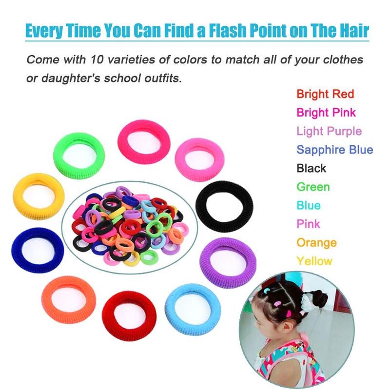 100 PCS Baby Hair Ties, Elastic Hair Bands Small Hair Ties for Girls Rubber Bands Elastic Ponytail Holders (Bright 10 Colors)