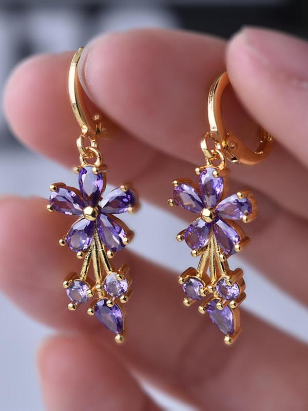 Women's Elegant Rhinestone Decor Dangle Earrings, 1 Pair Trendy Flower Design Dangle Earrings, Glittering Luxury Jewelry As Gift for Girlfriend