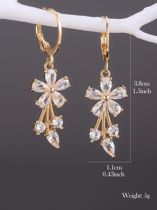 Women's Elegant Rhinestone Decor Dangle Earrings, 1 Pair Trendy Flower Design Dangle Earrings, Glittering Luxury Jewelry As Gift for Girlfriend