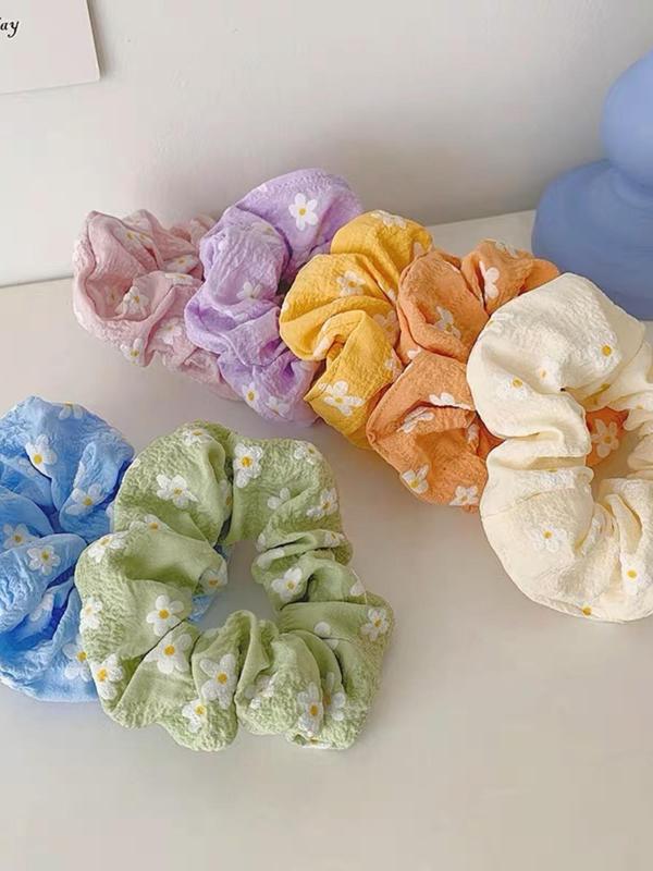 7pcs Floral Pattern Hair Tie, Fashionable High Stretch Cute Hair Scrunchie for Women and Girls