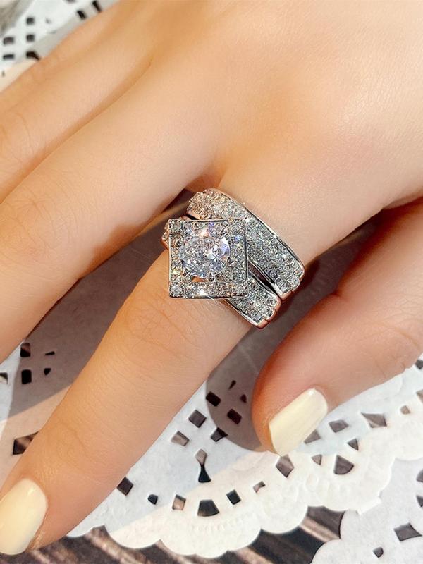 Luxury Sparkly Rhinestone Decorated Ring, Elegant Gorgeous Jewelry for Party, Daily Clothing Decor for Girl