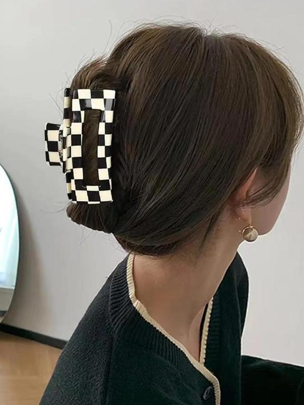 Colorblock Checked Pattern Hair Claws, Hollow Out Geometric Design Fashion Hair Accessories for Women, Casual Versatile Hair Accessories for Daily Wear