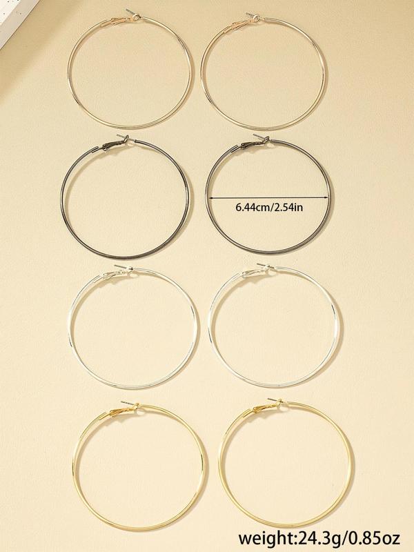 Round Hoop Earrings, 4 Pairs Fashionable Matching Earrings Jewelry for Women & Girls for Party, Classic Fashion Accessories for Daily Wear