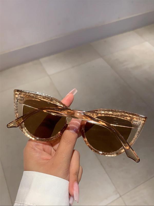 Rhinestone Decor Cat Eye Frame Sunglasses, Fashionable Novelty Sunglasses for Women, Trendy Accessories for Outdoor Activities