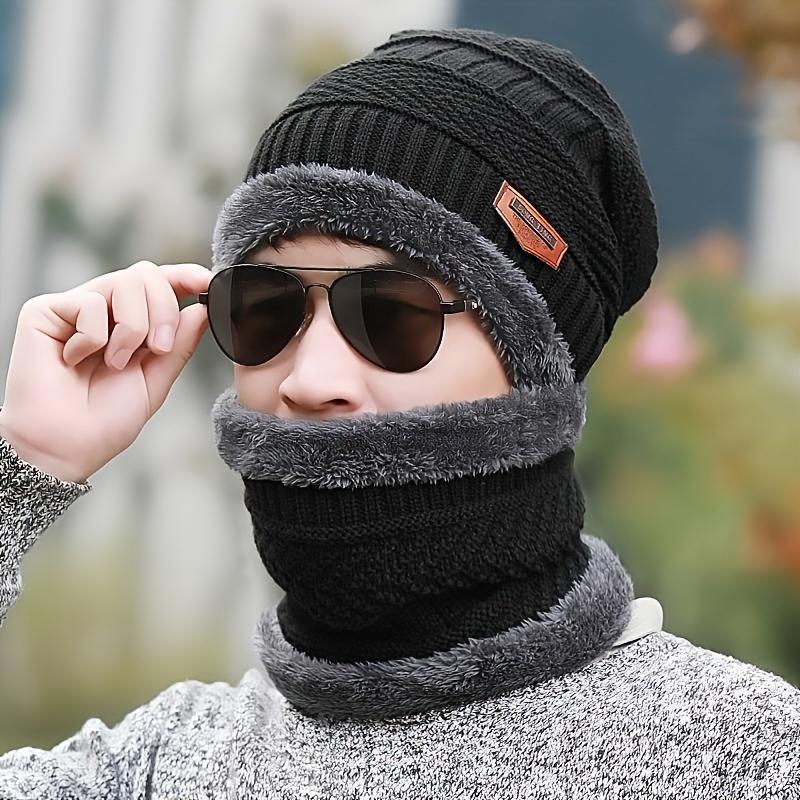 3 Pcs set Unisex Wool Lining Hat Gloves Infinity Scarf Autumn and Winter Thickening Thermal Knitting Woolen Cap Touchpad Sensible Gloves Neck Gaiter for Women Men