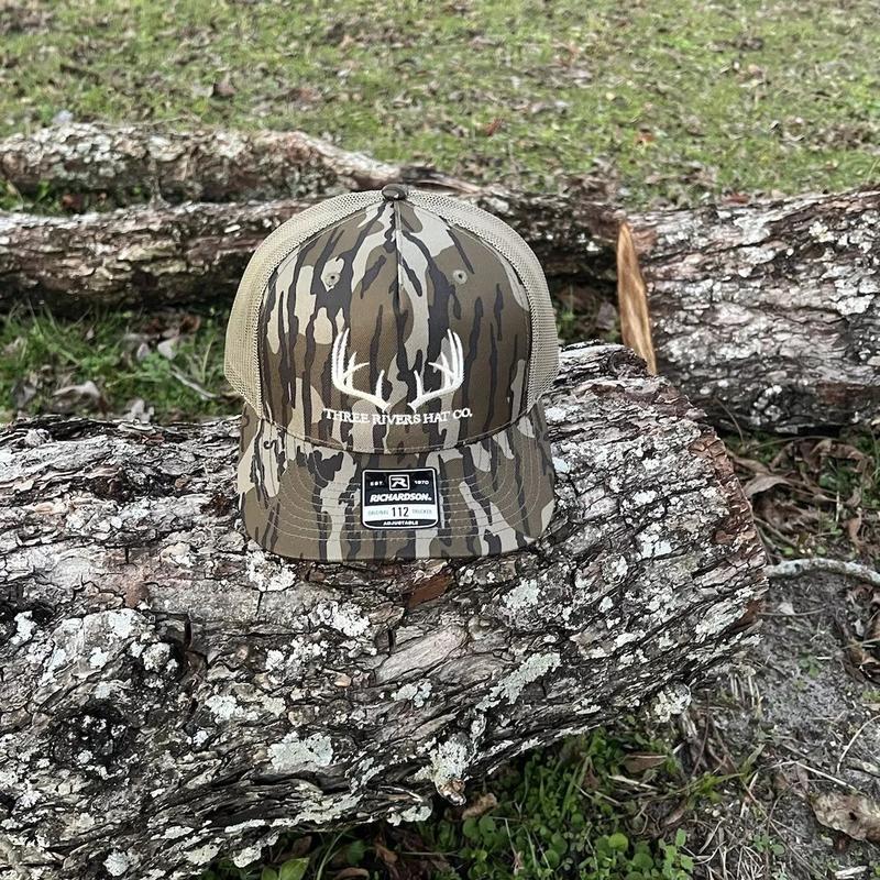 Threerivershat Whitetail Rack, Mossy Oak Bottomland , Deer Hunting, Camo Trucker SnapBack Hat